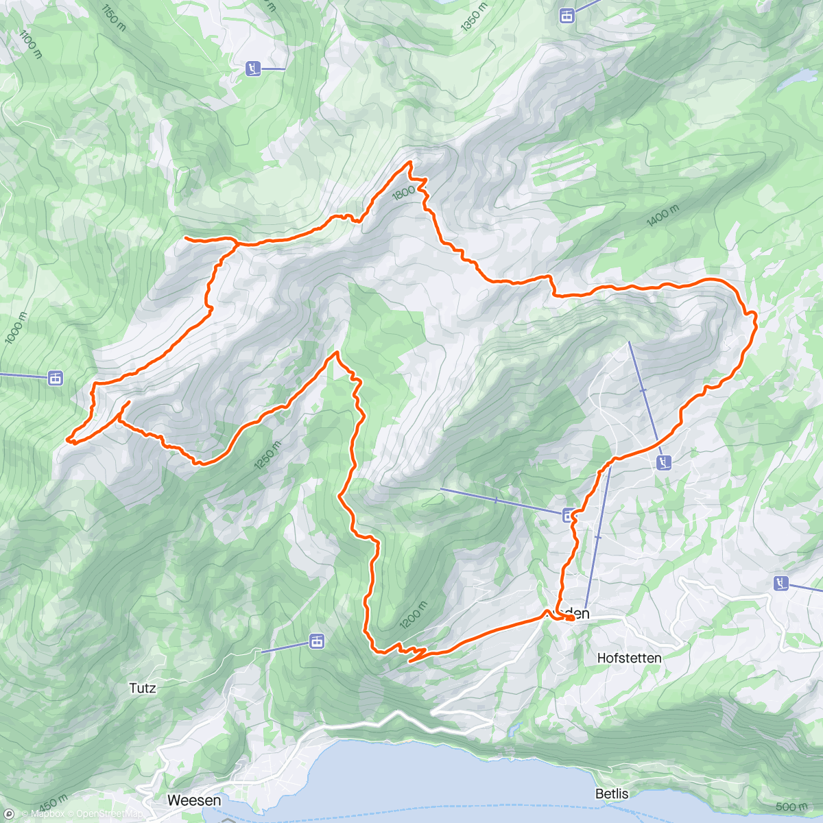 アクティビティ「Appenzeller Alpen / Walensee: Speer (1'950 m) & Federispitz (1'865 m) z Amden ⛰️💪🏻🇨🇭」の地図