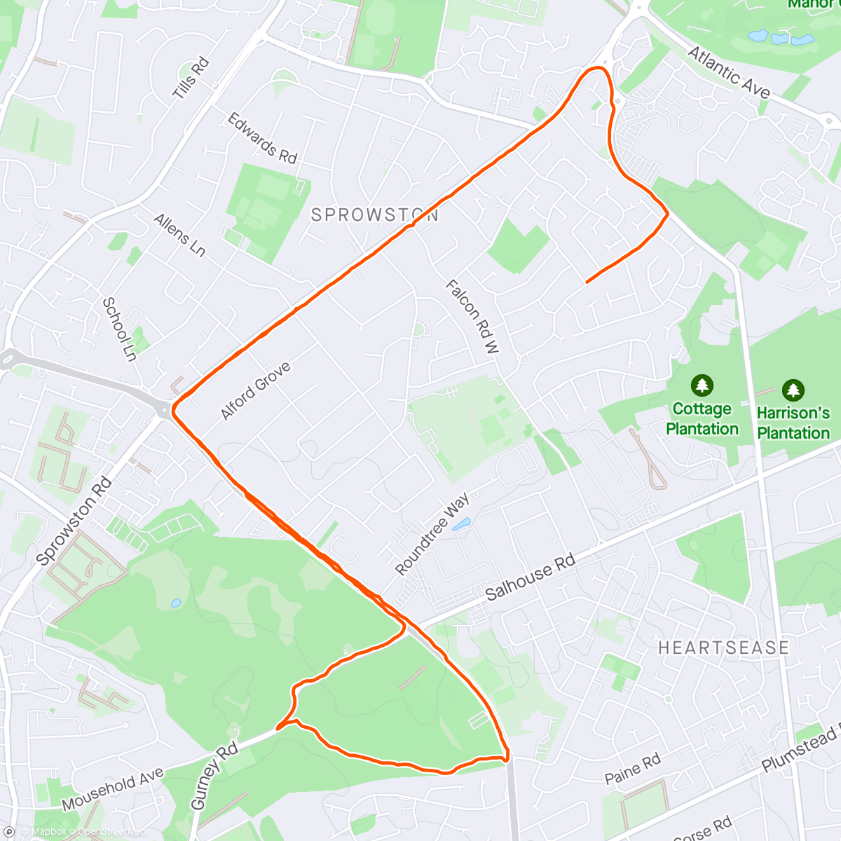 Map of the activity, Run in the rain