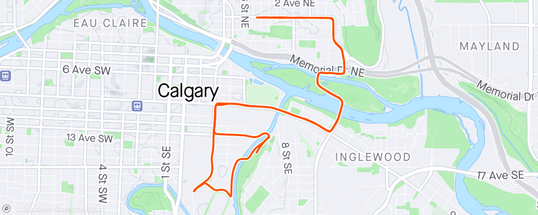 Karte der Aktivität „Run Calgary, 10k recce”