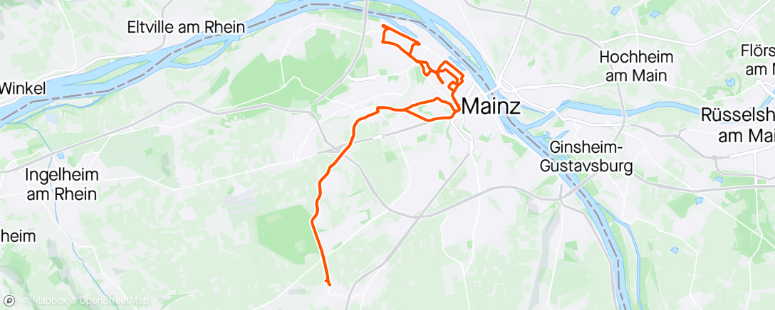 Map of the activity, Kurze Tempo Einheit zwischen dem Aufbau für den Mainz Halbmarathon