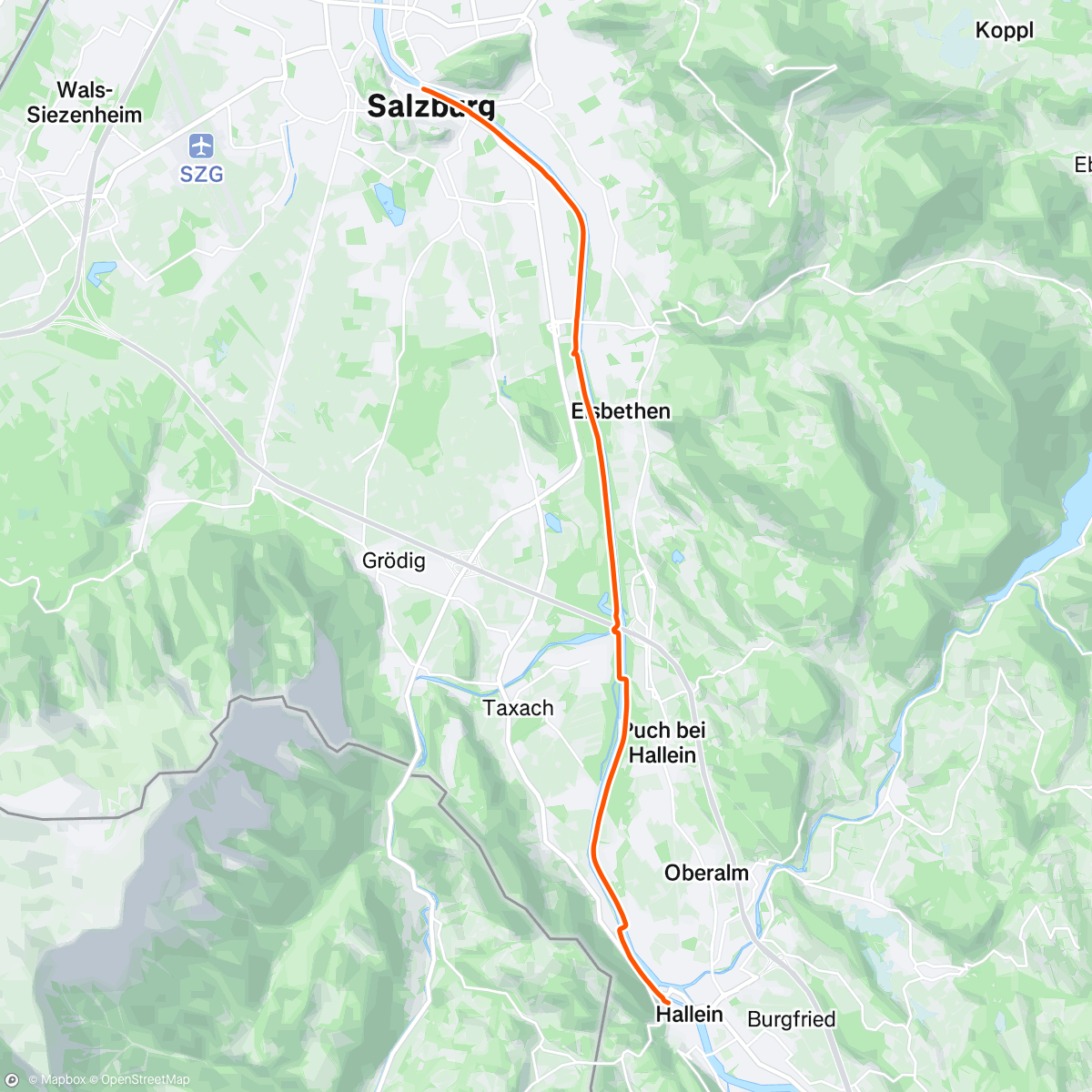 Map of the activity, Kinomap - 🚴 Salzburg - Hallein