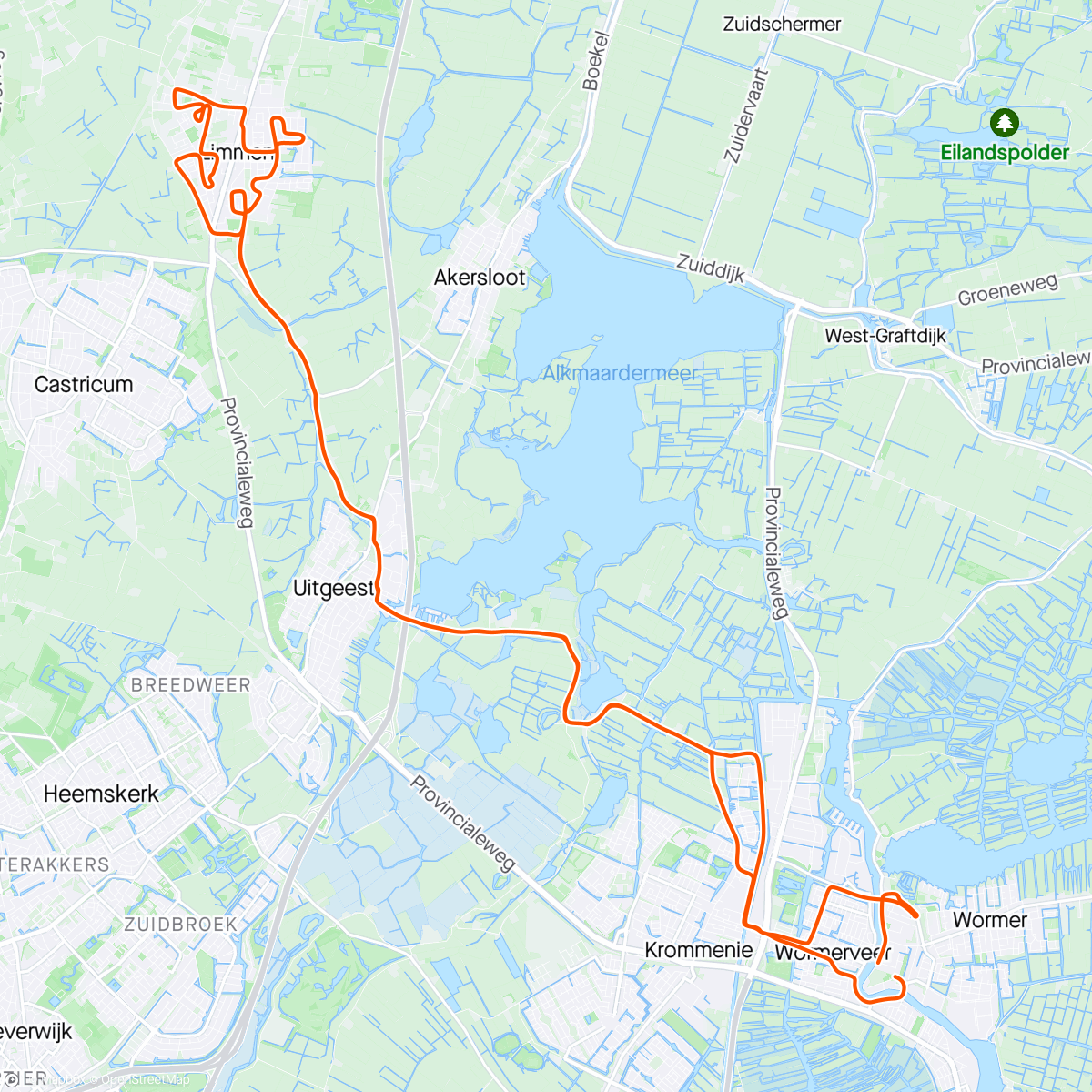 Map of the activity, Heen en weer naar bloem mozaïeken Limmen gewone fiets