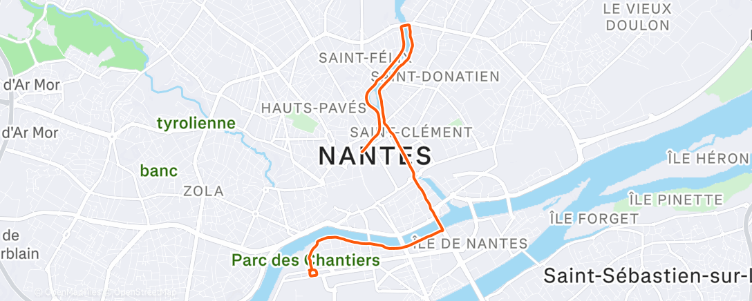 Map of the activity, Course à pied le midi