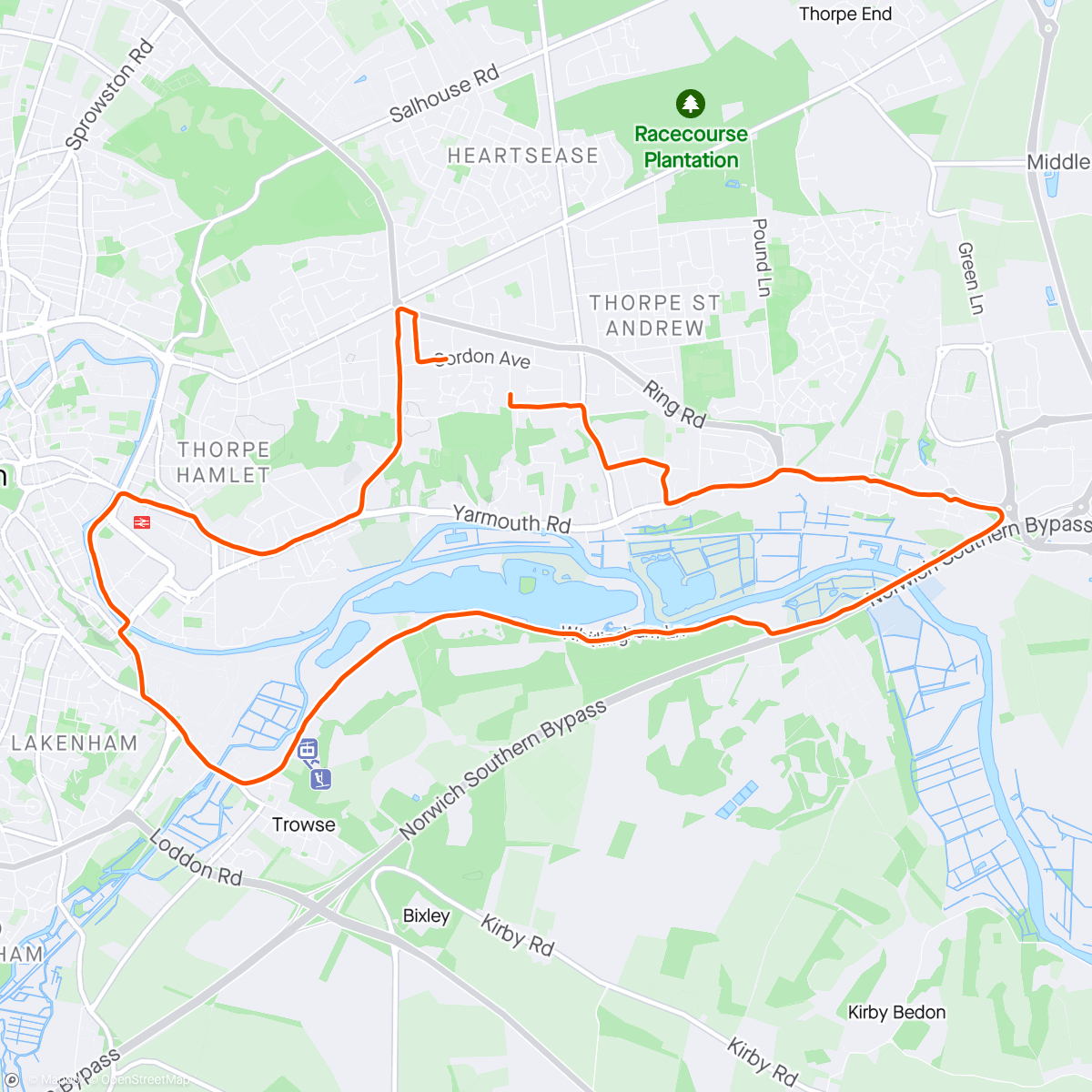 Map of the activity, Final 'long' run of the taper. Next week - Norfolk Marathon 😜
