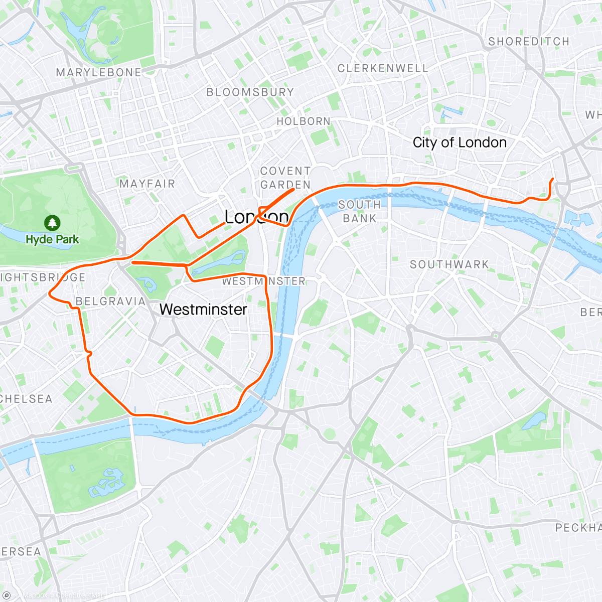 Карта физической активности (Zwift - Group Ride: PACK SUB2 Weekend Recovery (D) on Greater London Flat in London)