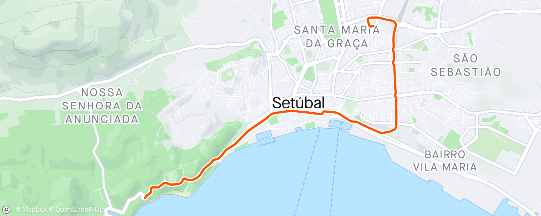 Mapa da atividade, 10km Setúbal