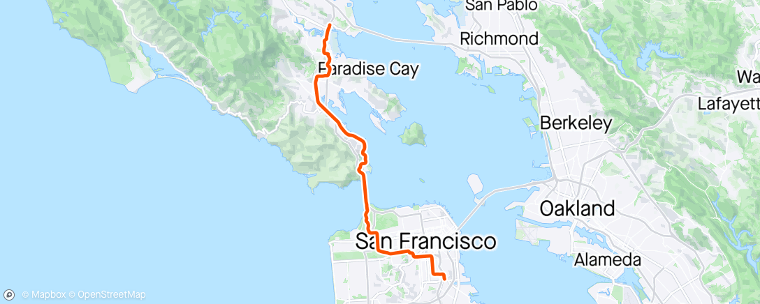 Map of the activity, Ride back from larkspur