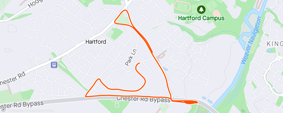 Map of the activity, WU then 12x30s hill reps with walk back then WD