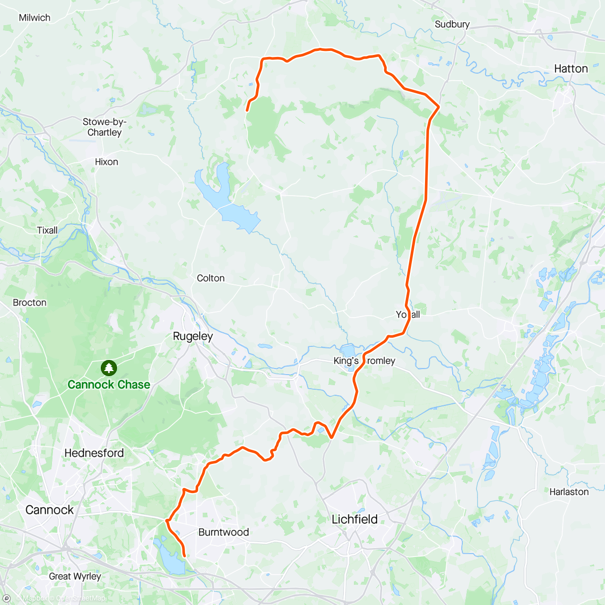 Map of the activity, ROUVY - Staffordshire | West Midlands - Kingstone - Rugeley - Day 1