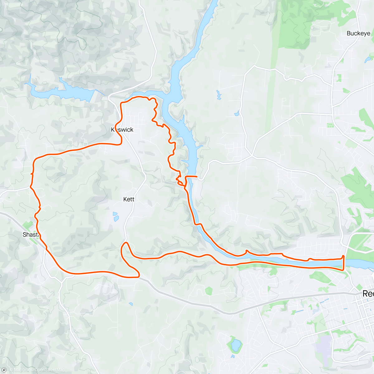 Map of the activity, Shasta, Keswick, Redding loop
