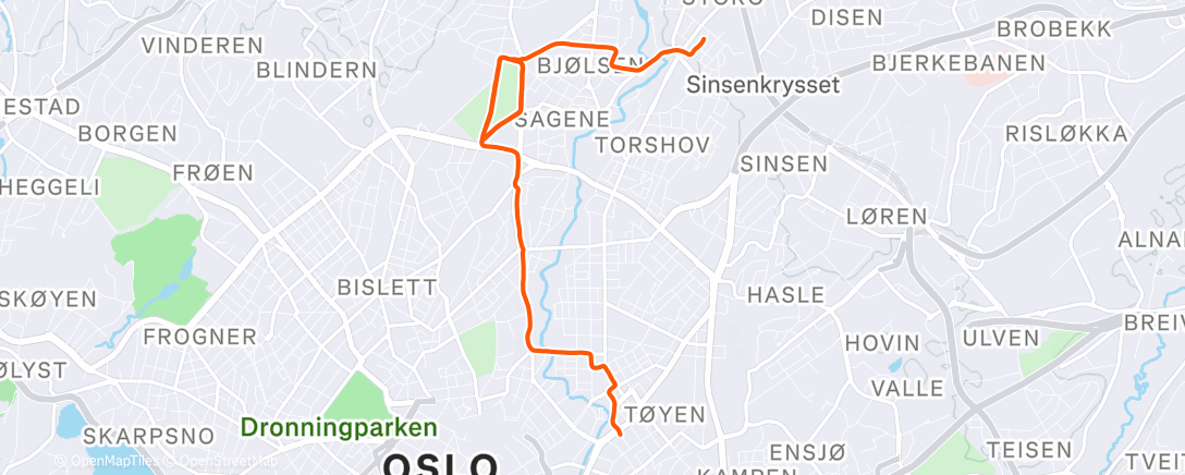 Map of the activity, 5x6 min på vei hjem