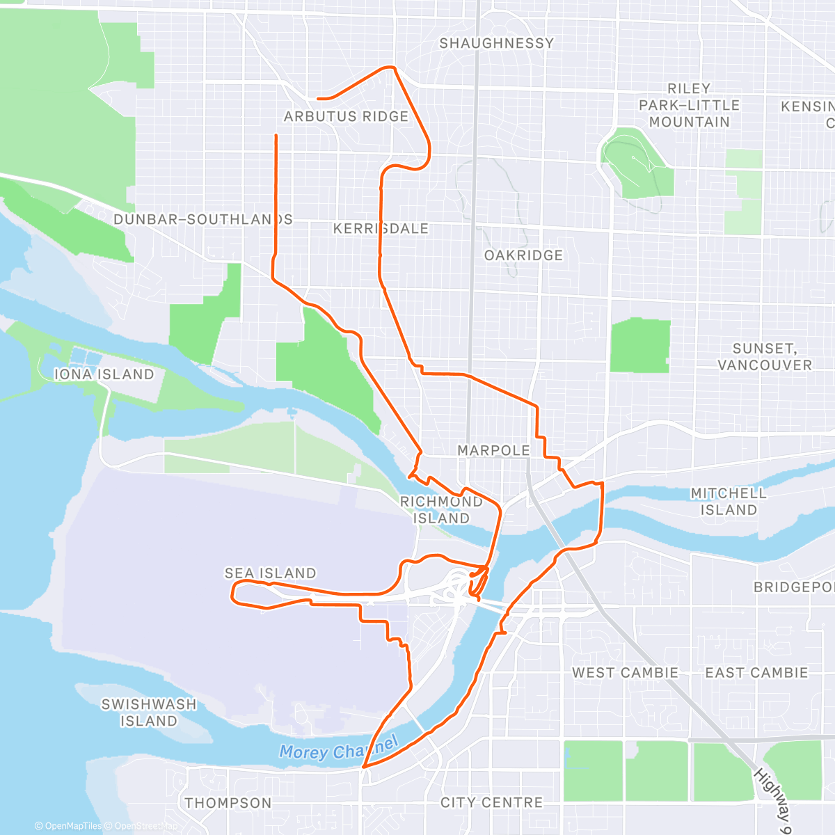 Map of the activity, Quick Loop to Vancouver International Airport