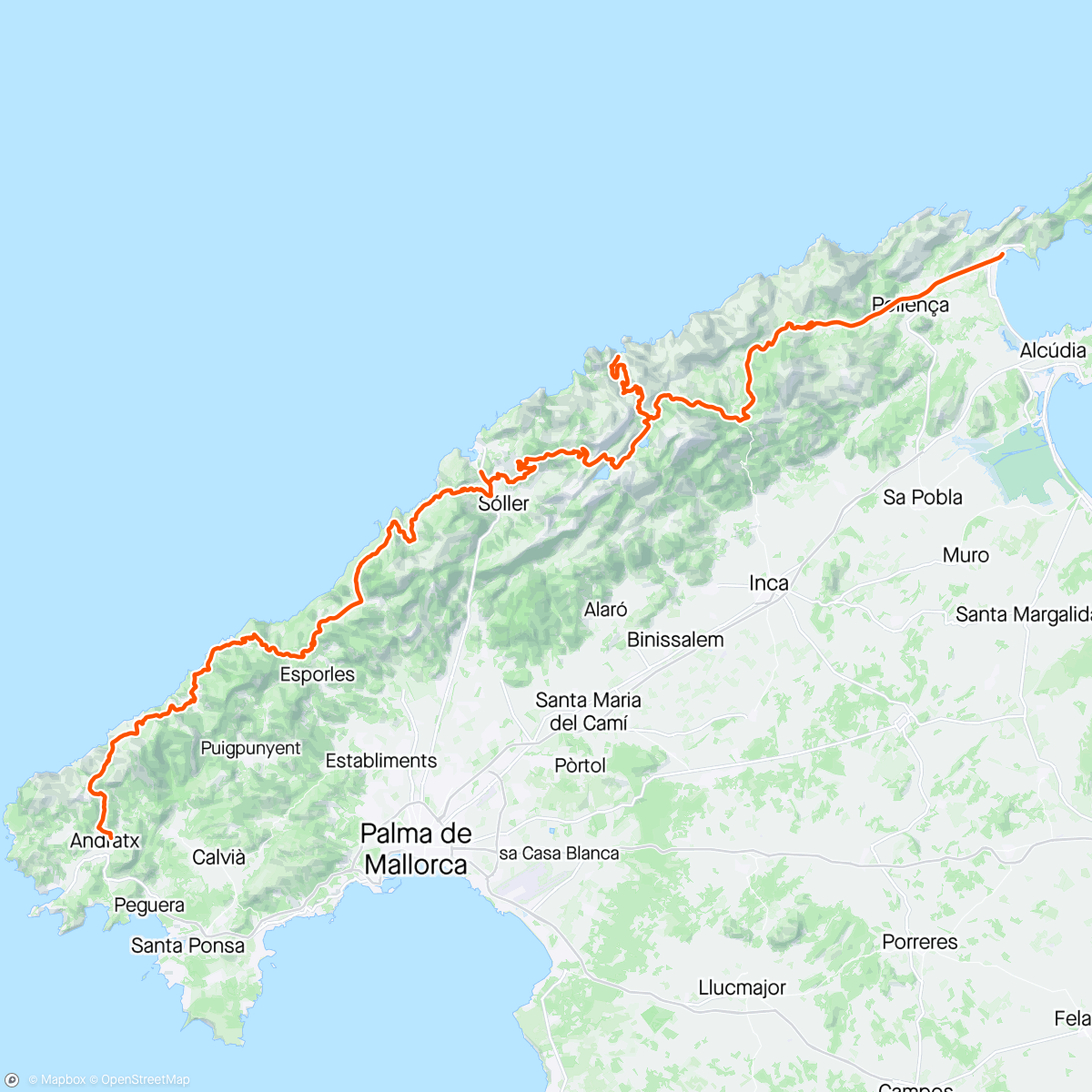 Map of the activity, Mallorca Day 5 - Andrarx to Pollenca with Sa Calobra