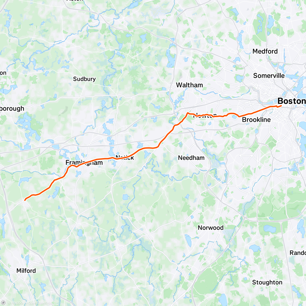 Map of the activity, Rolando takes on the Boston marathon!