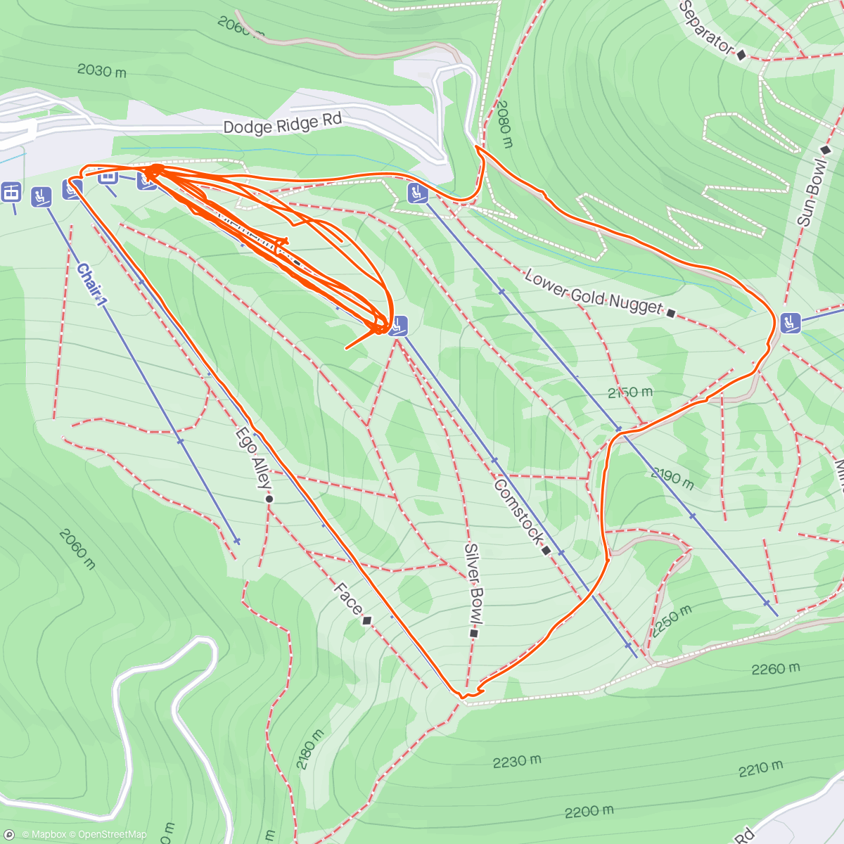 Mapa da atividade, Skiing Dodge Ridge w/ Christina