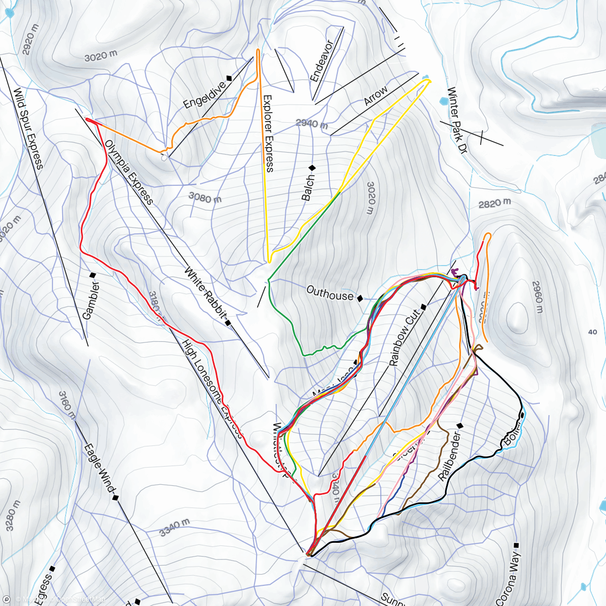 Map of the activity, Pete Sandwich between two pieces of Solo Skiing Bread, no mayo.