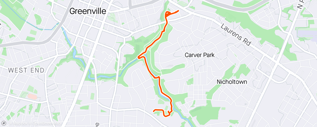 Mapa de la actividad, Post-workout run. Corkscrew hill repeats x 2.