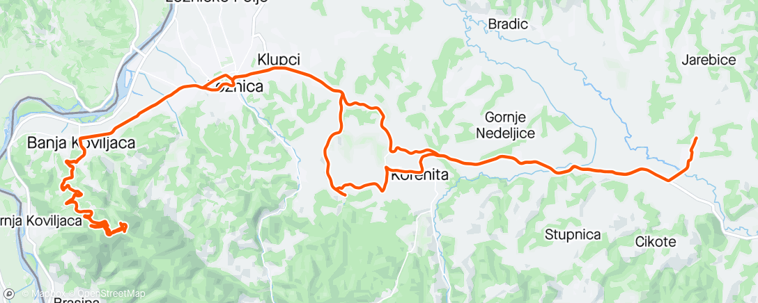 Carte de l'activité Gučevo pa do Tršića