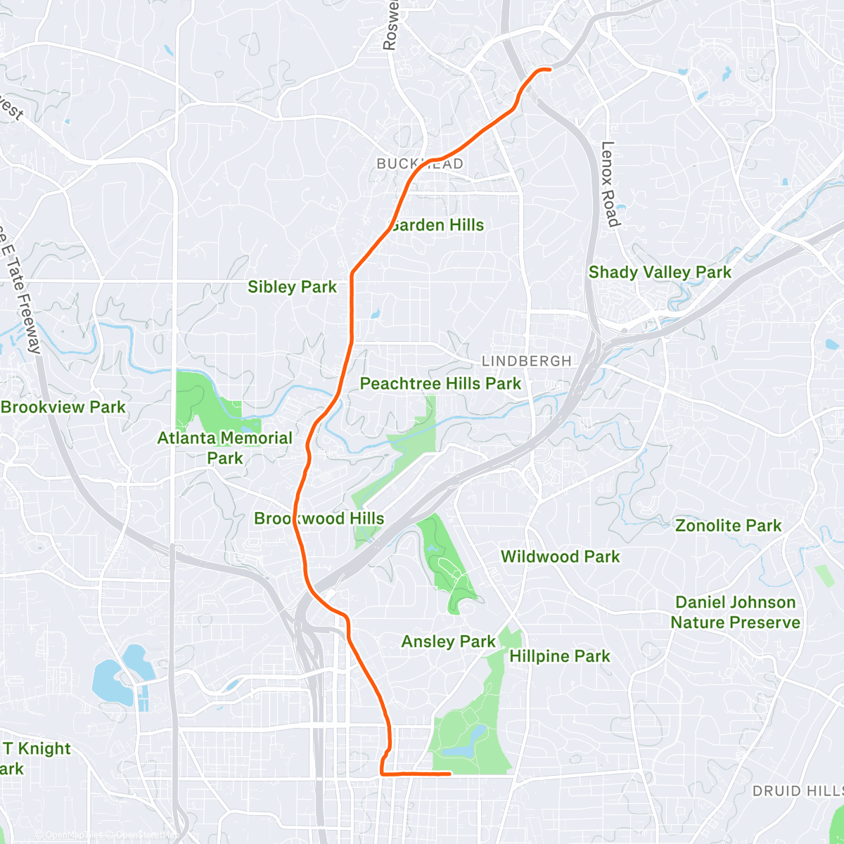 Map of the activity, Polar Opposite Peachtree Road Race