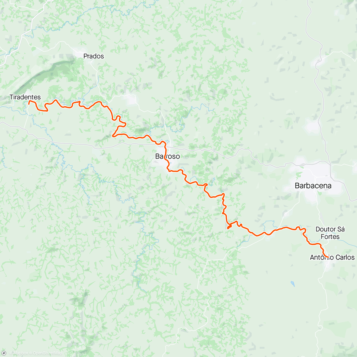 Map of the activity, Desafio bate e volta em tiradentes , cicloturismo oeste de minas !