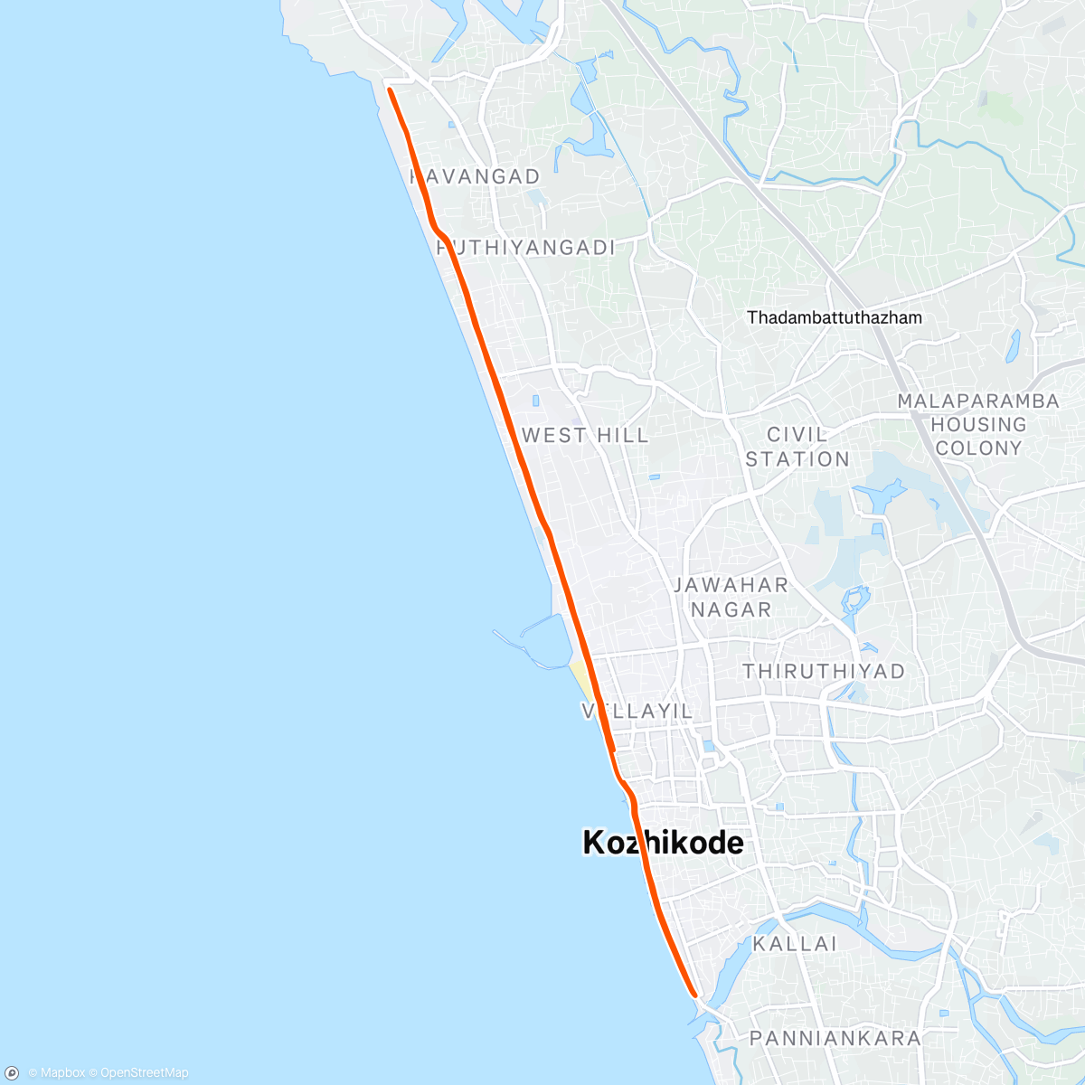 Map of the activity, Calicut Beach Marathon