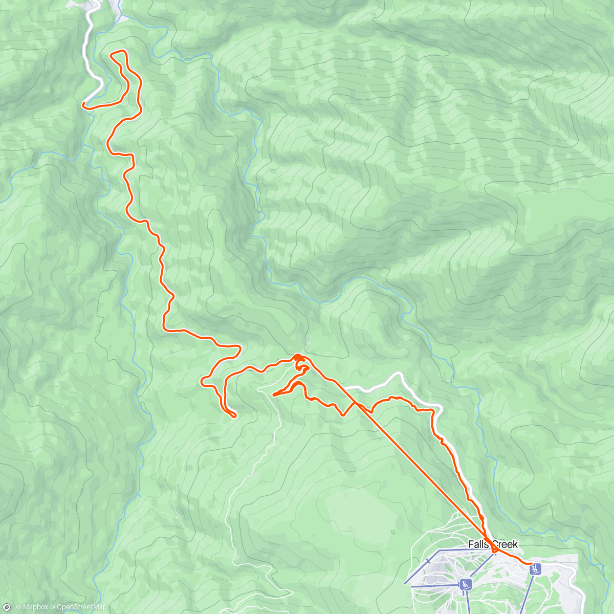 Mapa da atividade, Flowtown laps and ride down to fainters falls.