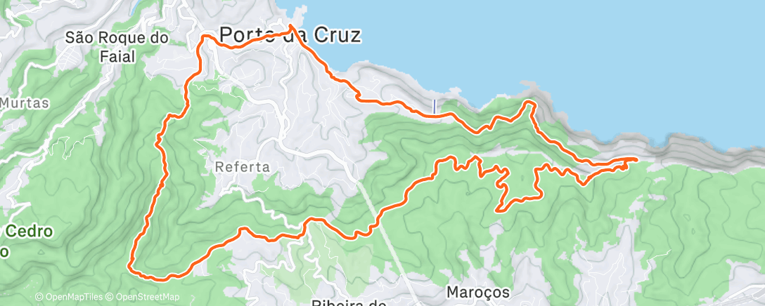 Map of the activity, Porto da Cruz - Lev. Furado - Portela - Funduras - Larano - Porto da Cruz