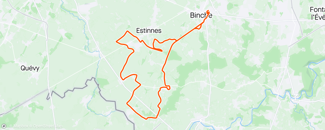 Map of the activity, Ve 26/04 petite séance VTT à travers les chemins de terre et sentiers du côté d'Haulchin, Rouveroy, Erquelinnes...