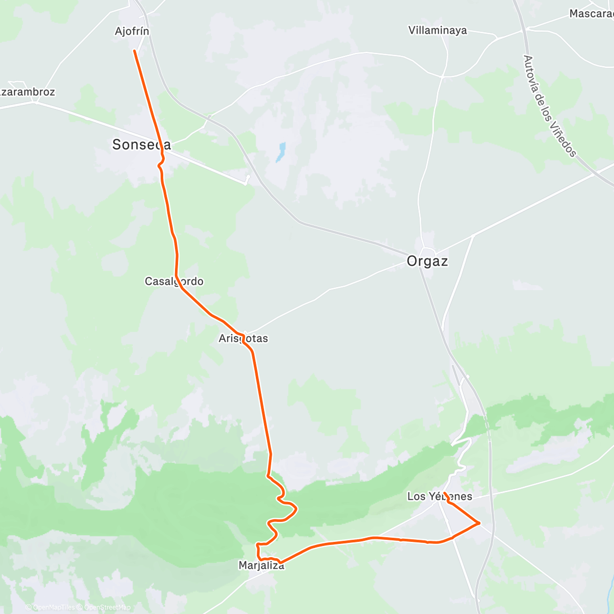 Map of the activity, ROUVY - Montes de Toledo. Ajofrin - Yebenes