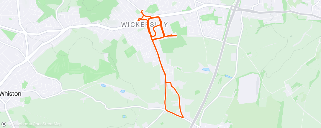 Map of the activity, Tuesday 5k (18:53 /6:05 pace) inc WU/CD with Simon.