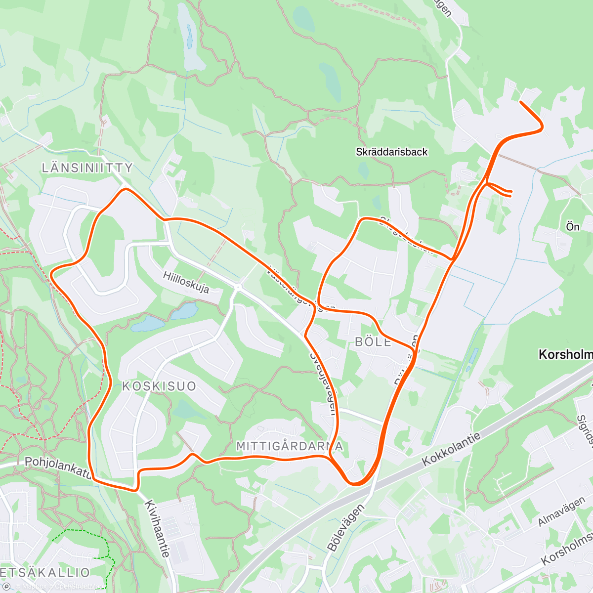 Map of the activity, Kuuraparta Tuiskutukka, sehän on meidän Evening Run