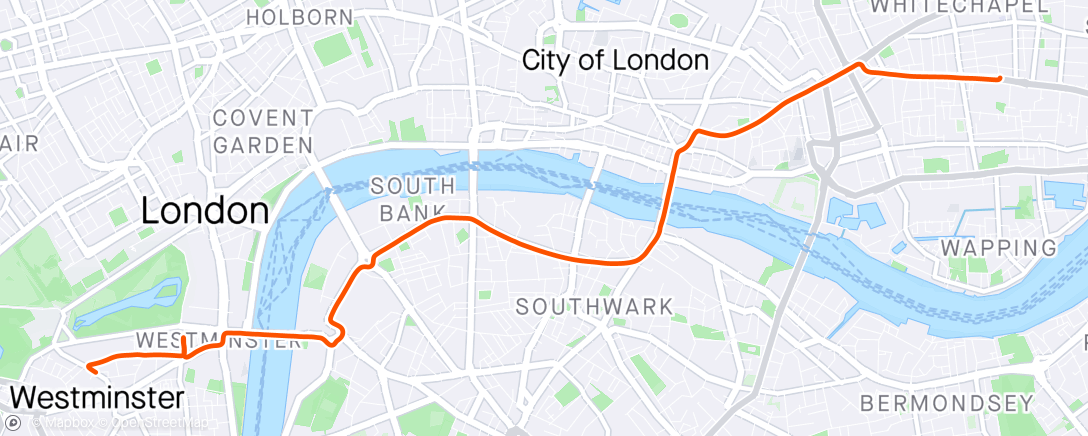 Map of the activity, Boris bike supporting Phil at London Marathon