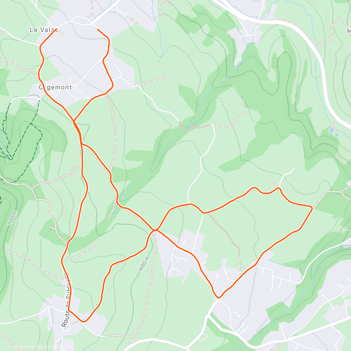 Карта физической активности (Course à pied dans l'après-midi)