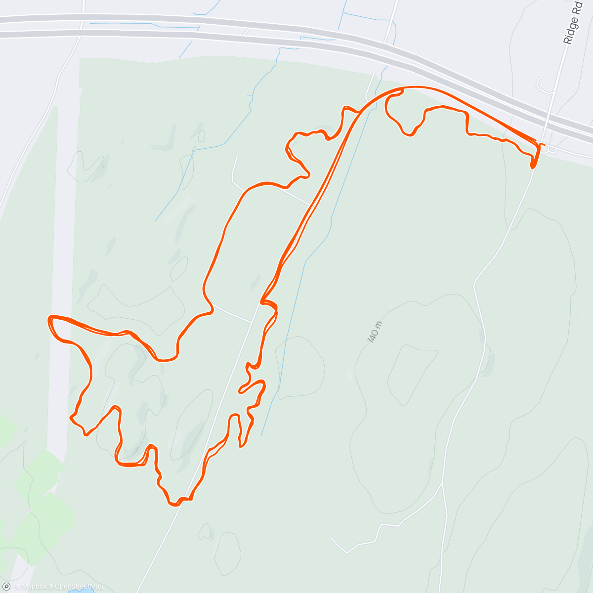 Map of the activity, NYSMTB Forest Frenzy at Stewart. Happy to Survive! 6th Pro/Open. 5th in Series Points.