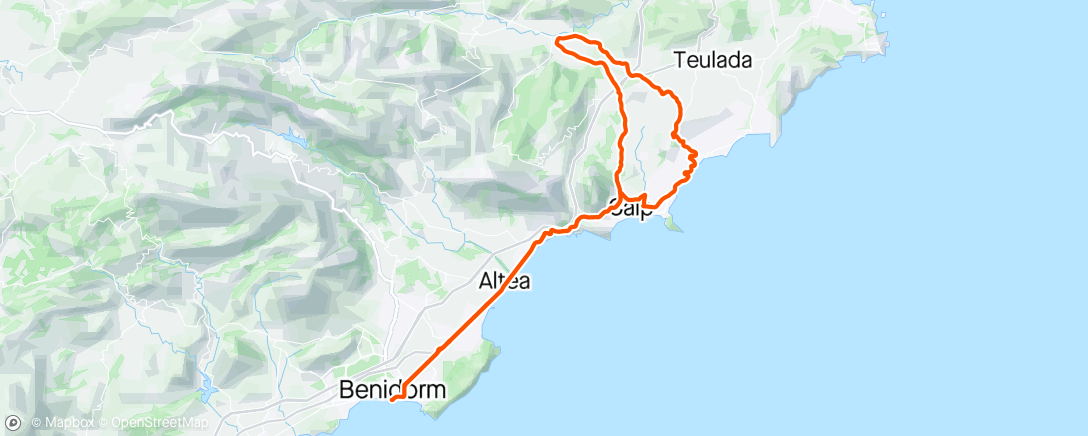 Mapa da atividade, Benidorm-Calpe-La Fustera-Senija-Xalon-Benidorm