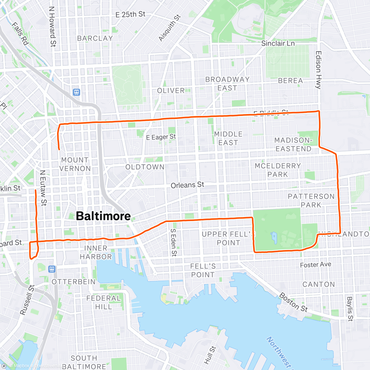 Map of the activity, Baltimore Bike Party