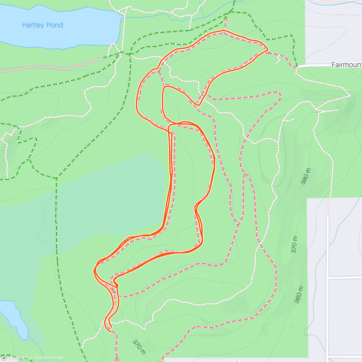 Map of the activity, XC ski at Hartley
