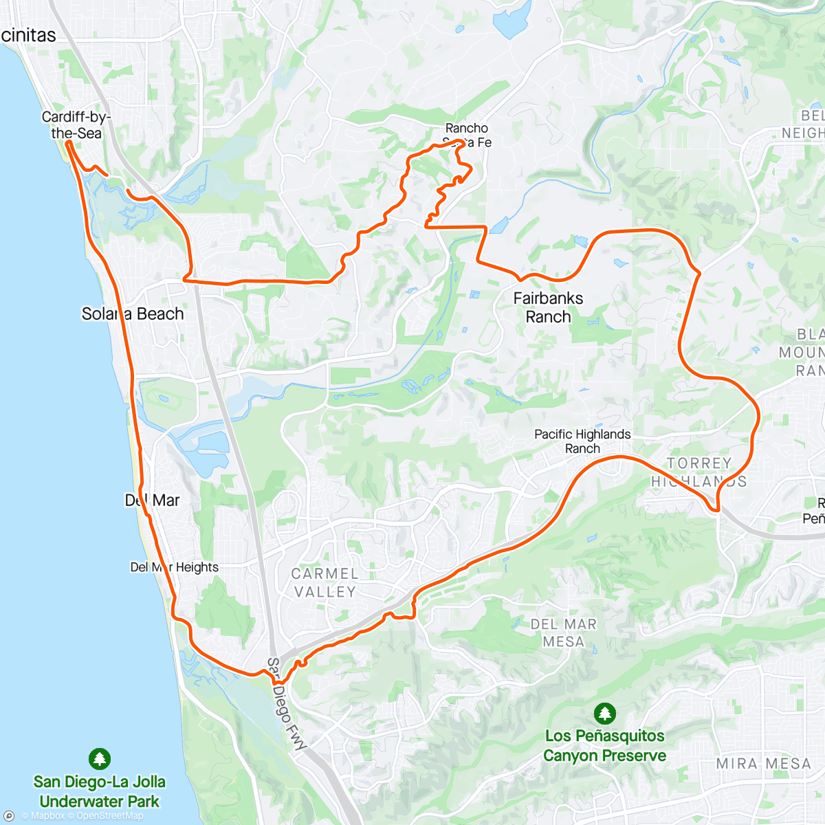 Mapa de la actividad, 56 bike path and Rancho Santa Fe