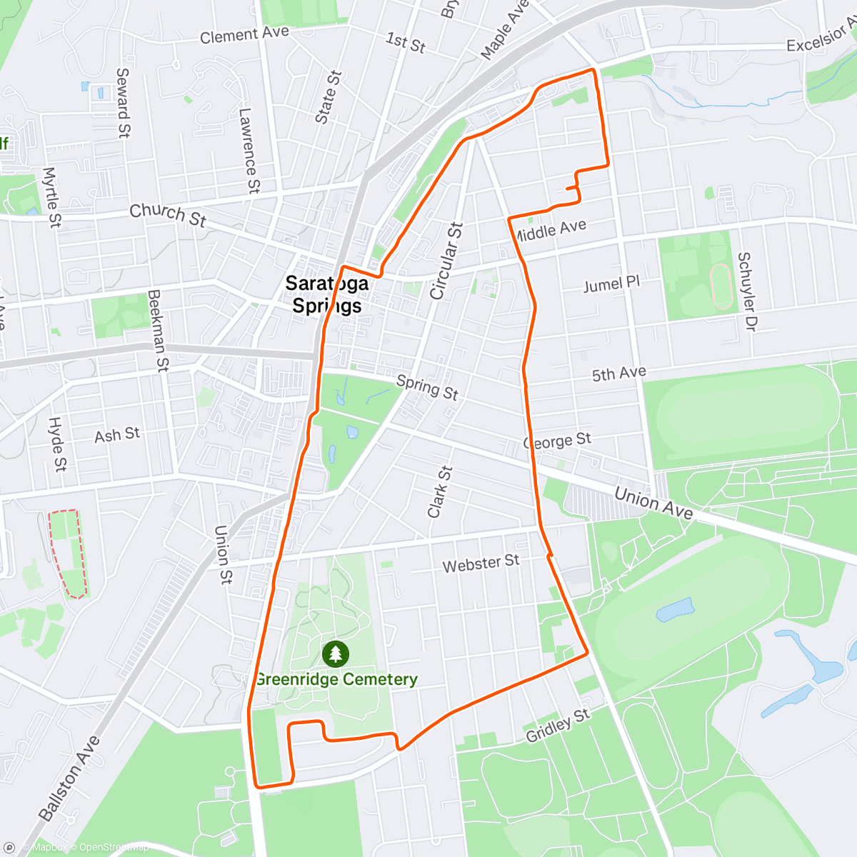 Map of the activity, Santa runs Saratoga