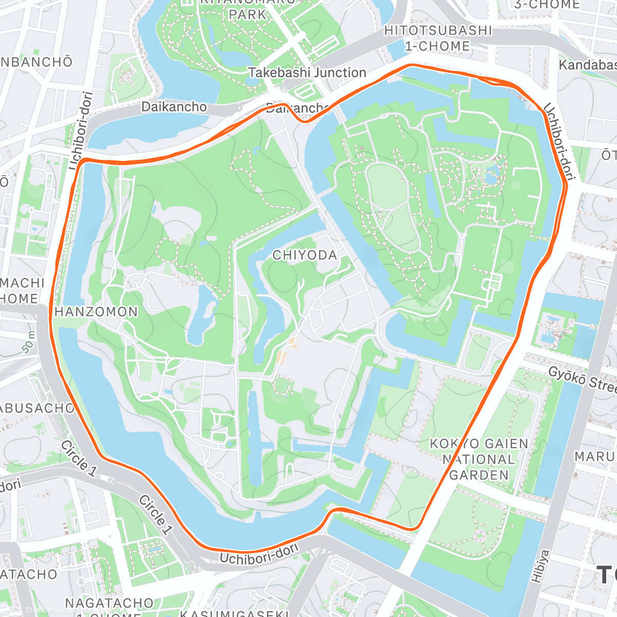 Map of the activity, サークル練習会で皇居2周