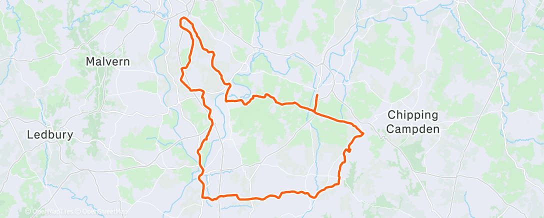 Map of the activity, First ride in a while.. Broadway, Tewkesbury, Worcester.