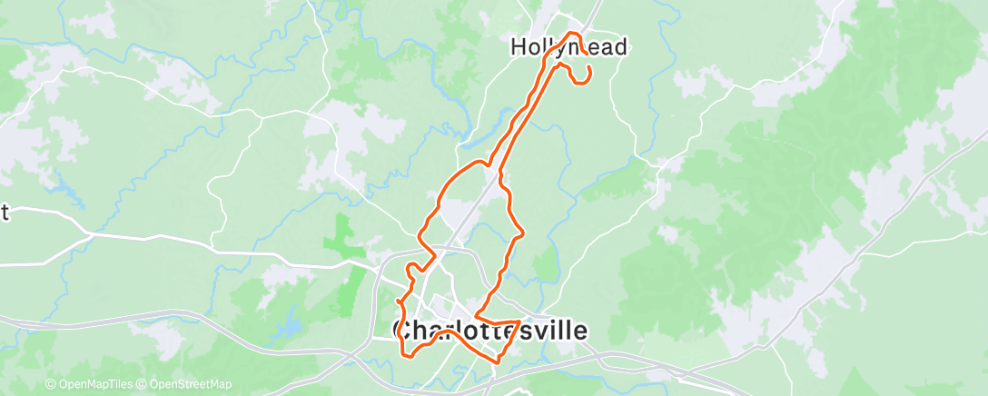 Map of the activity, Ride into city of Charlottesville