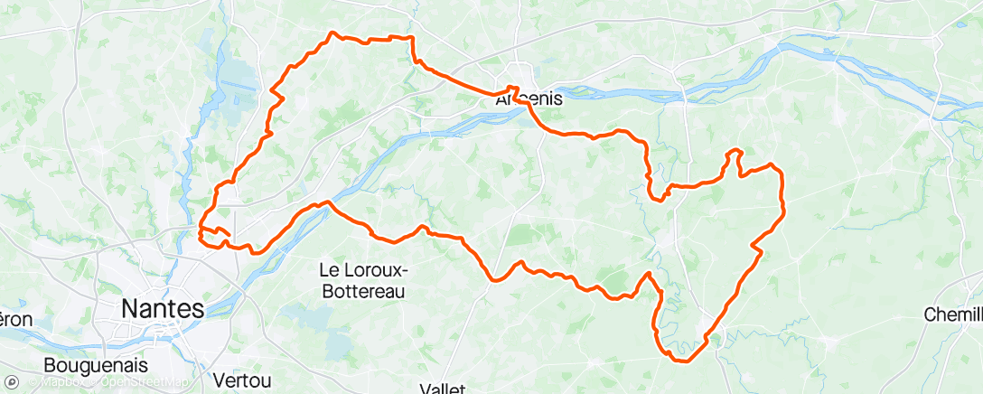Map of the activity, Sortie avec Bernard Claude et Laurent puis avec le gr2 pour le retour après Ancenis et la pluie