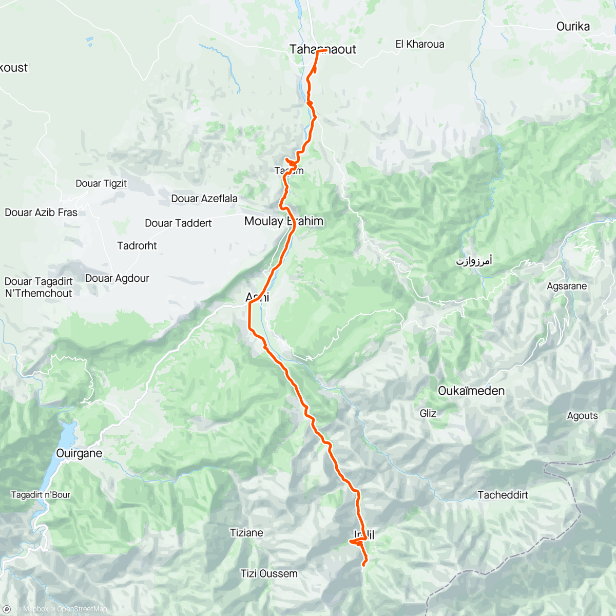 Map of the activity, Tahanaout to above Imlil (High Atlas Mountains)