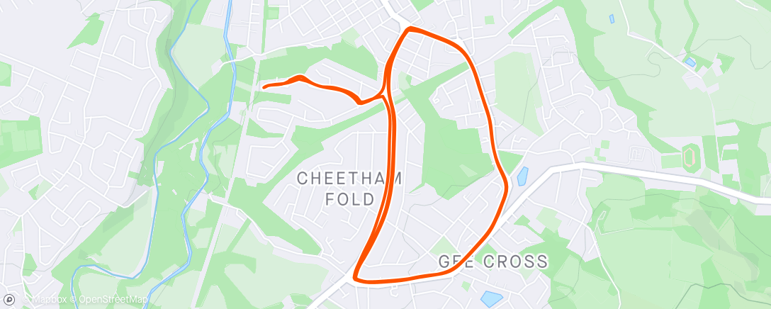 Map of the activity, 5 laps of Gee Cross anti-clockwise ⛅️