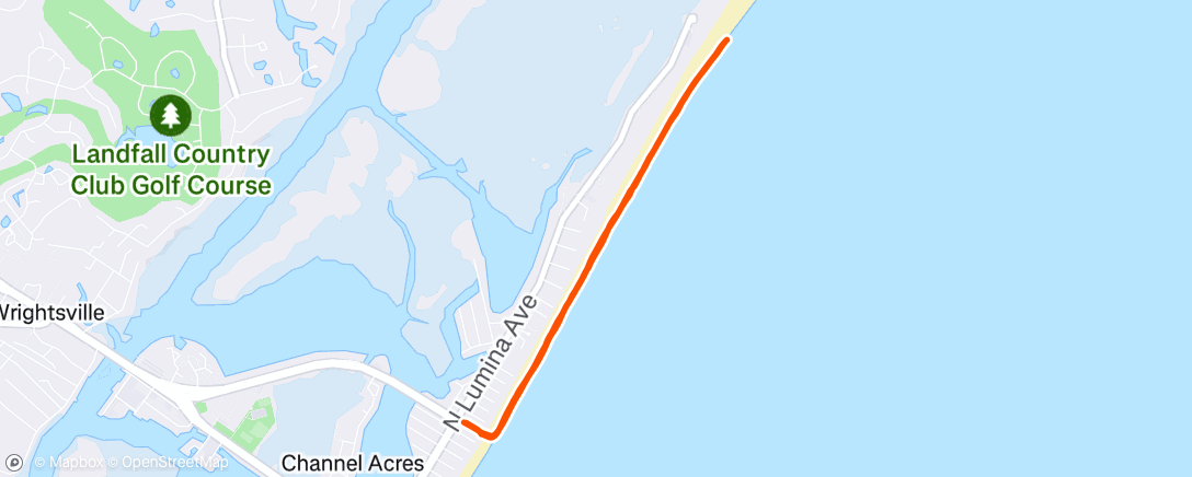 Map of the activity, Walk + slow jog + shark tooth hunting intervals
