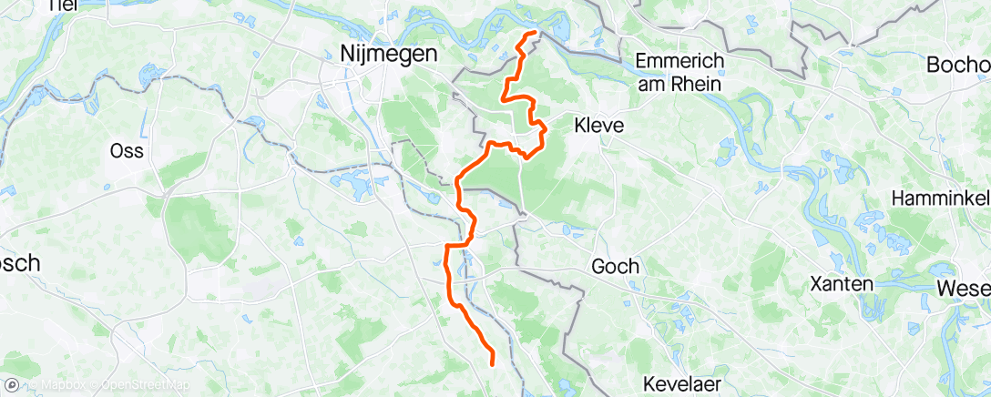 Mapa de la actividad (Vutters naar Millingen ad Rijn. Met 8 naar de koffie en met 4 'SNEL' terug. Alleen laatste deel opgenomen van totaal 115 km.)