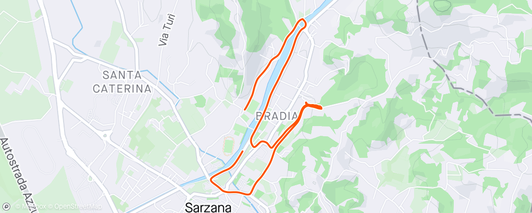 Map of the activity, Wu+10×130m hill runs + cd