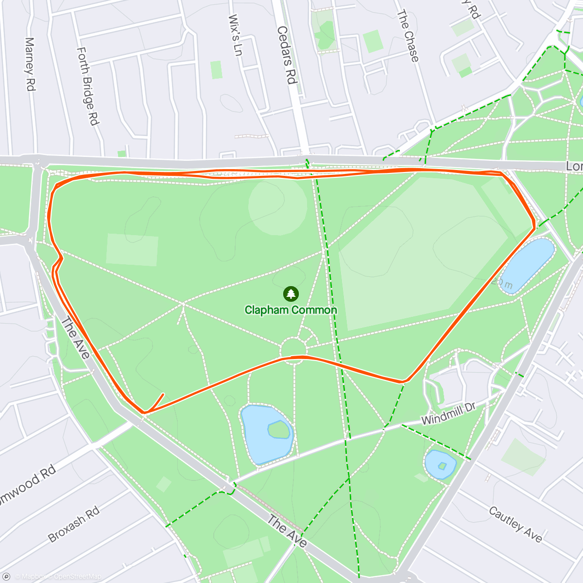 Map of the activity, Clapham Common parkrun