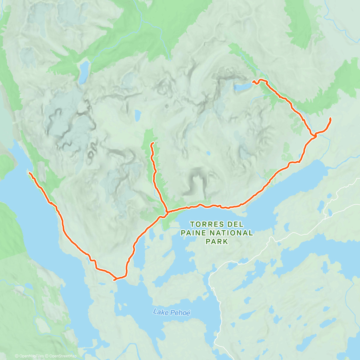 Map of the activity, Torres del Paine - W trek